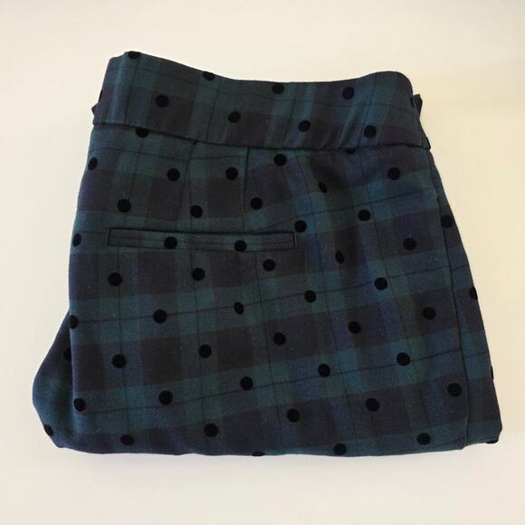 Talbots Slim Ankle Pants Green Plaid Black Velvet Polka Dot Womens Size 10P Wool - Picture 11 of 11